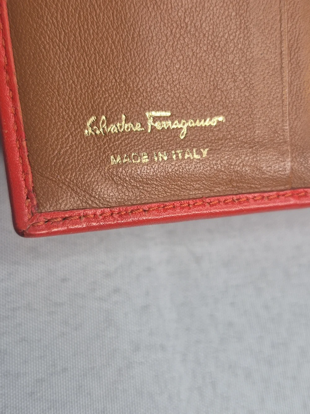 Salvatore Ferragamo Burnt Orange Perforated Leather Card Wallet with Gancio